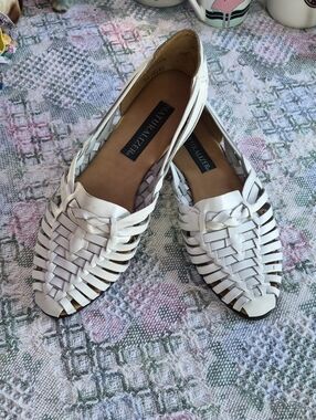 Naturalizer White Woven Leather Huarache Slip-On Flats